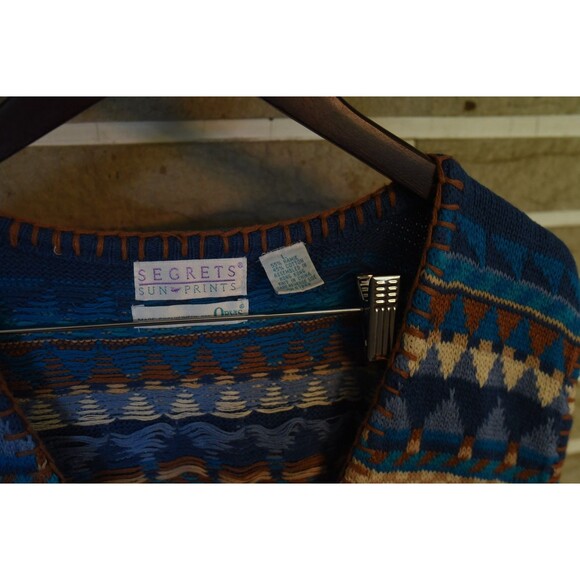 Segrets Sun Prints Orvis Vintage Beaded Sweater Vest Geometric  L Aztec western - Picture 2 of 11